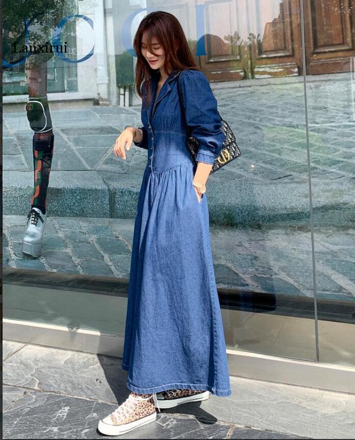 party woman winter elegant evening ladies dress spring autumn long sleeve slim denim long dress female