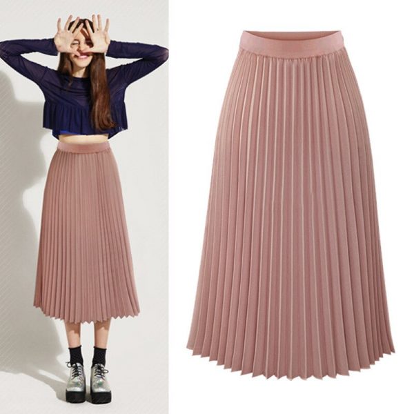 pink pleated skirt Women 2020 Plus Size Atumn Elegant White High Waist Long Skirt Black Casual Ladies Chiffon Skirt mujer faldas